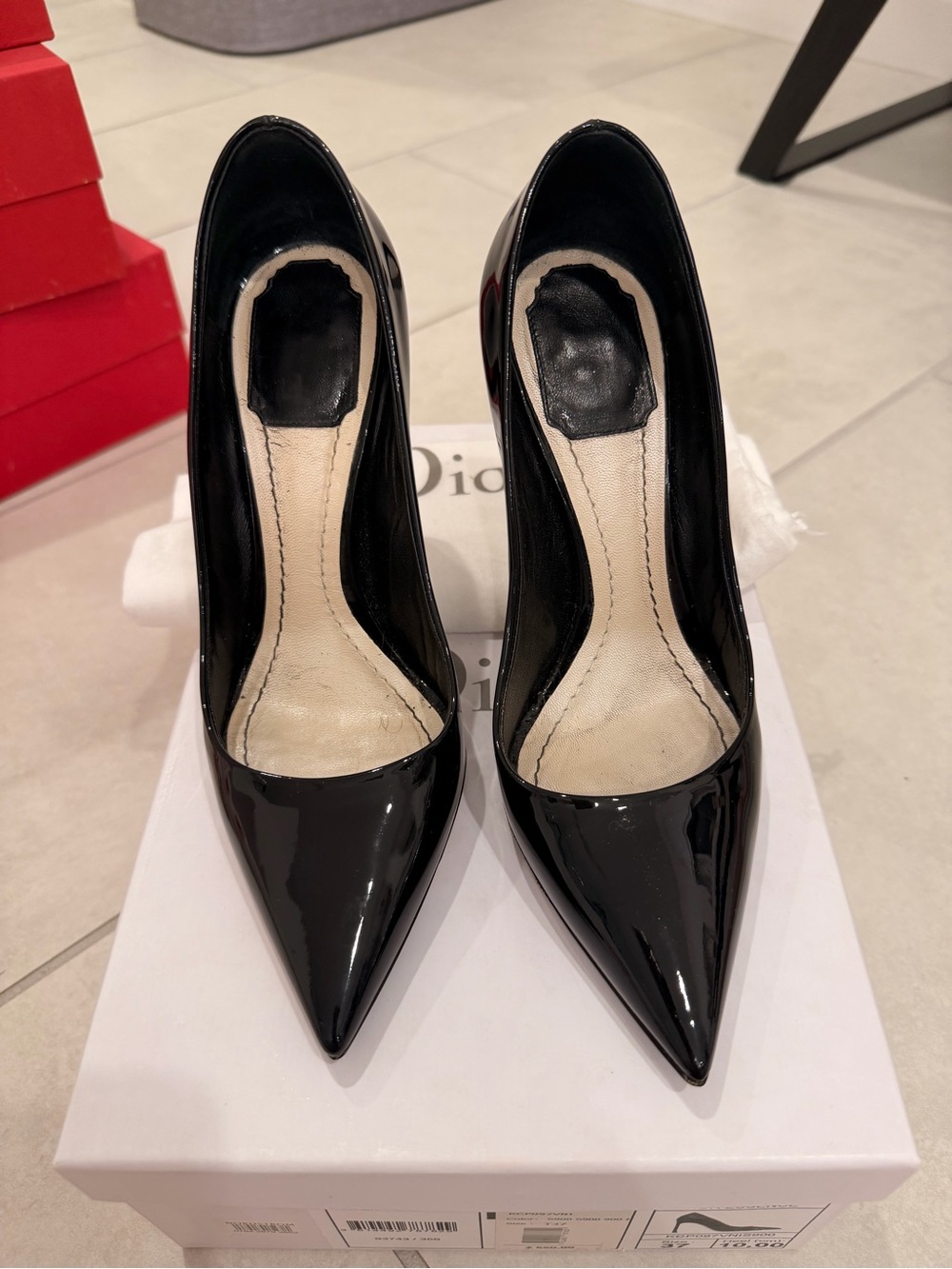 Dior Essence Black Patent Pointed Toe Pumps